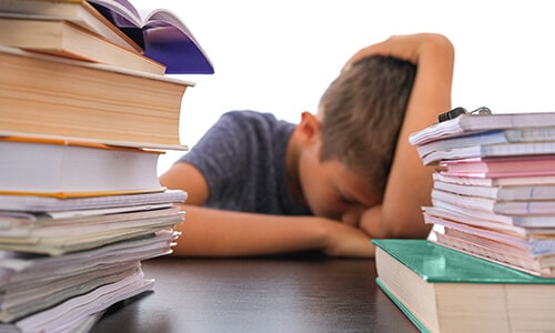 pre teen sleeping while studying